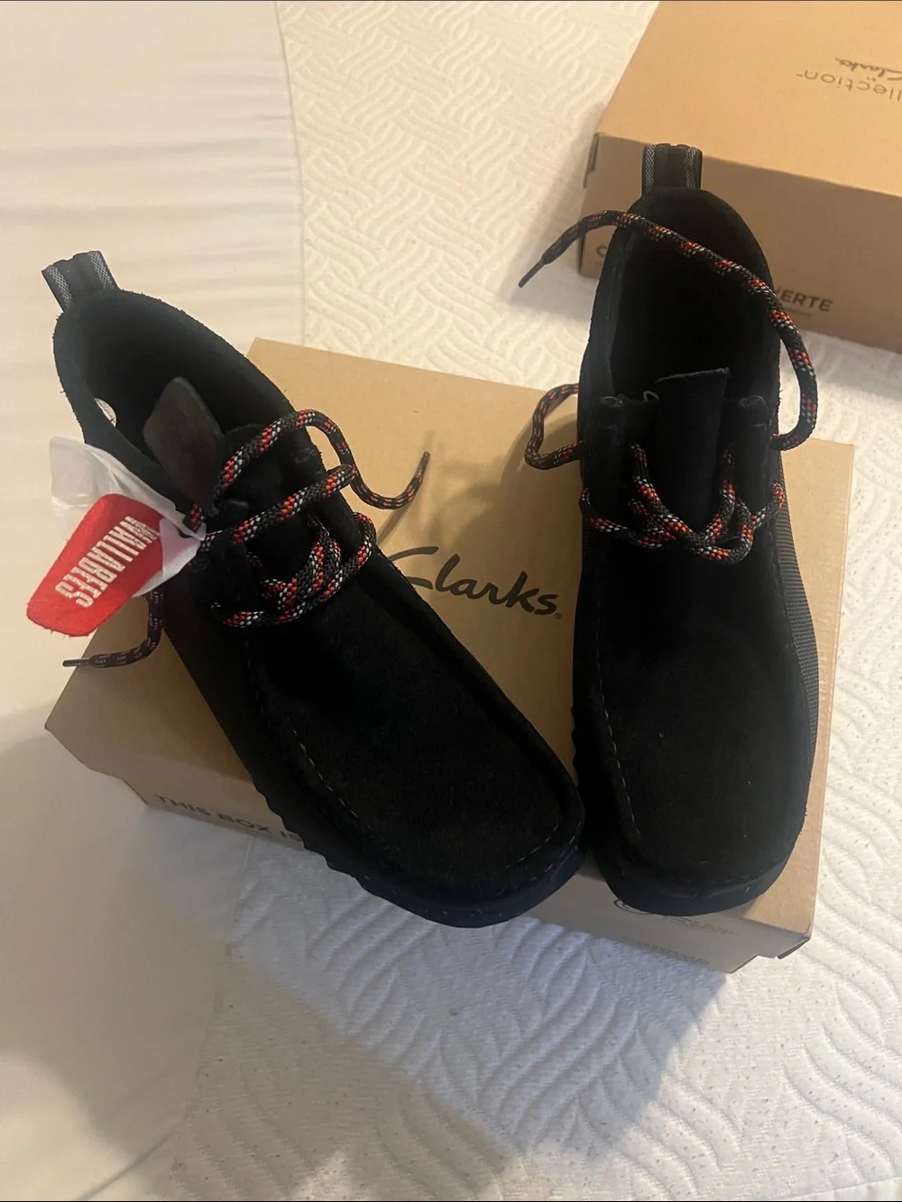 Clarks Men’s Black Suede Chukka Boots with Red-Accented Laces
